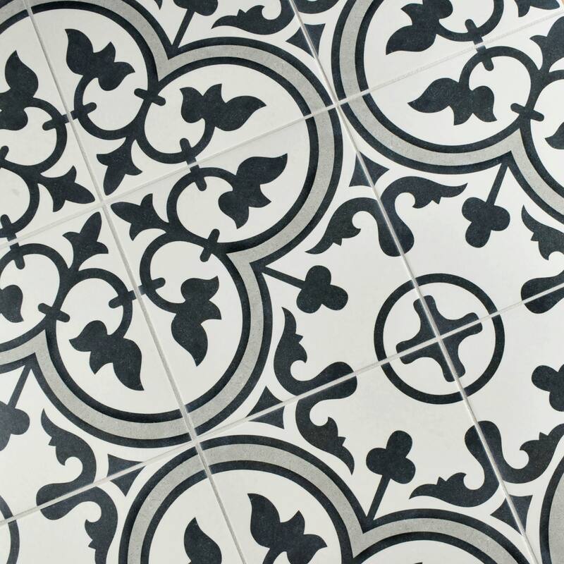 Merola Tile Arte Grey Encaustic 9.75" x 9.75" Porcelain Floor and Wall Tile