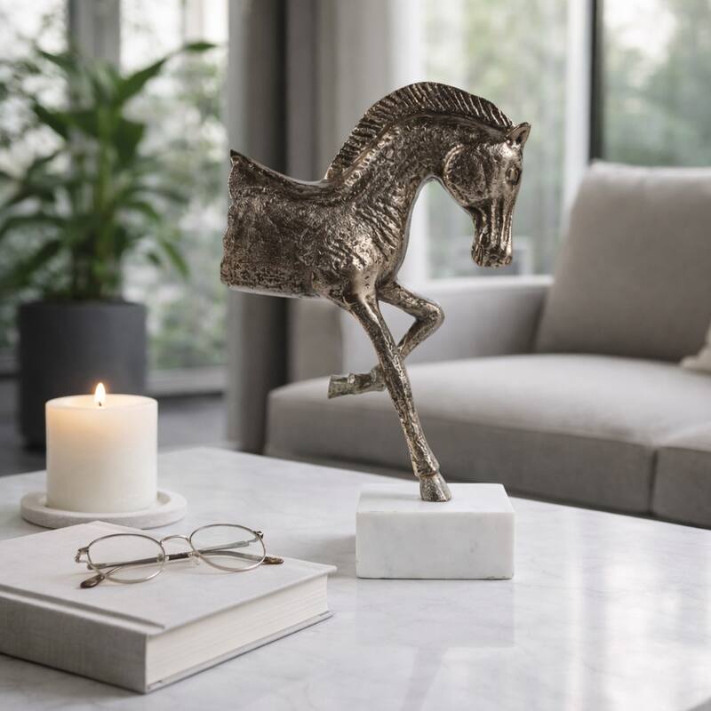 Decorative Horse Figurine Sculpture on Marble Base - 13.5"