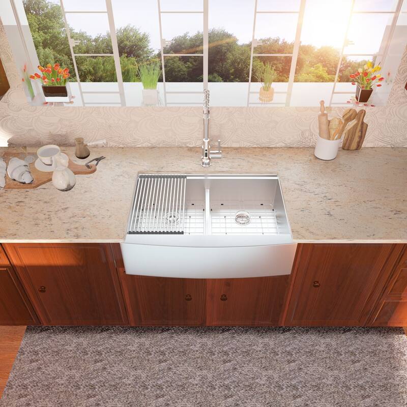 Lordear 33" Stainless Steel Sink Double Bowl Undermount Workstation Farmhouse Kitchen Sink with Accessories