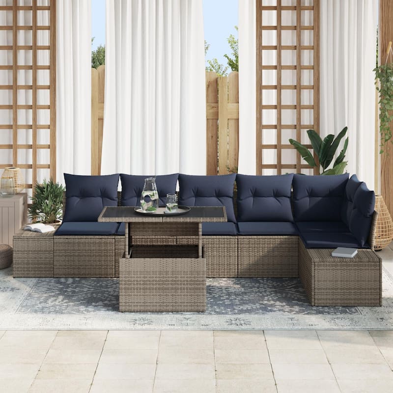 vidaXL 7 Piece Garden Sofa Set with Cushions - 125.6×60.6×27.2
