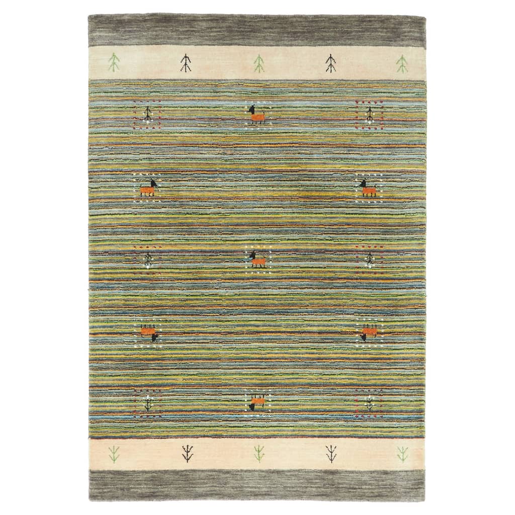 ECARPETGALLERY Hand Loomed Kashkuli Gabbeh Green Wool Rug - 4'0 x 5'9