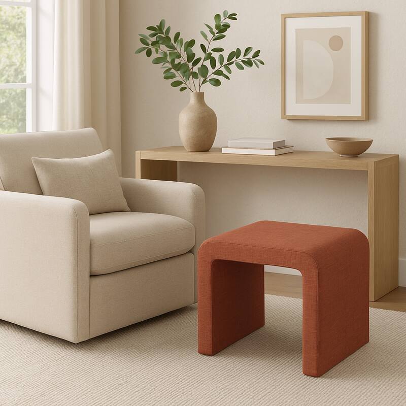 Ari Ottoman Footstool, Arc Shape with Rich Pink Chenille, 22 Inch
