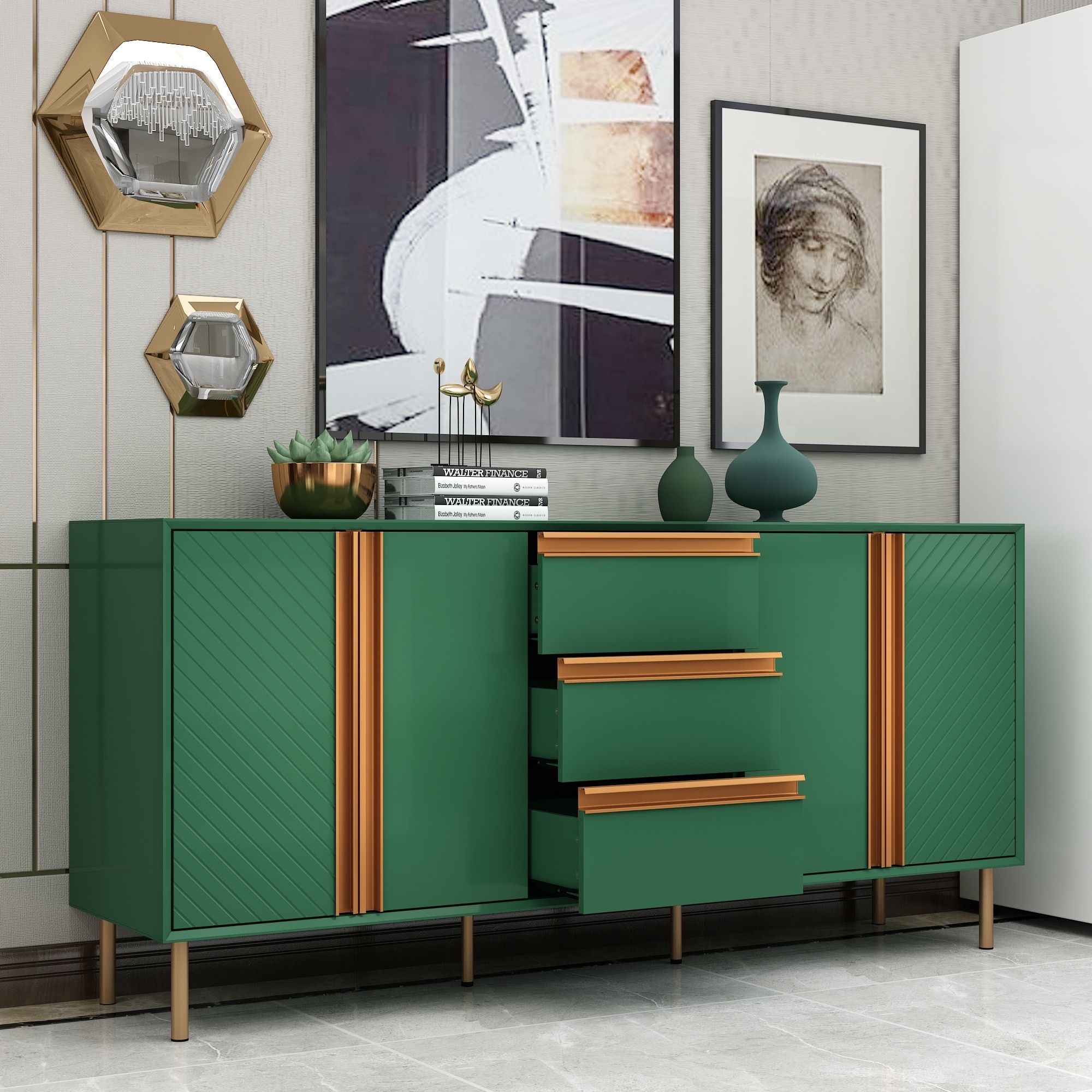 Green and store gold sideboard