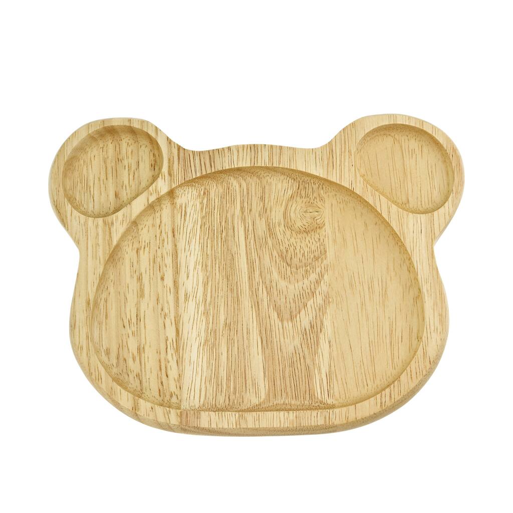 Handmade Adorable Bear-Shaped Native Natural Wood Sectional Plate (Thailand)