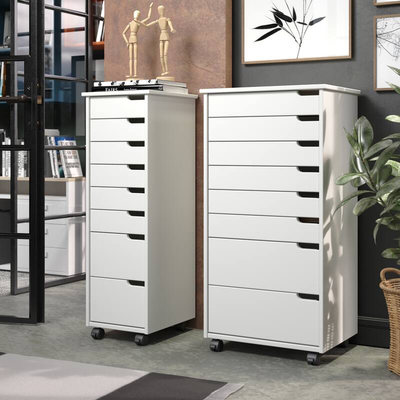 Adeptus Original Euro Roll Cart, Solid Wood, 6+2 Drawer Extra Wide Drawers Roll Carts, White
