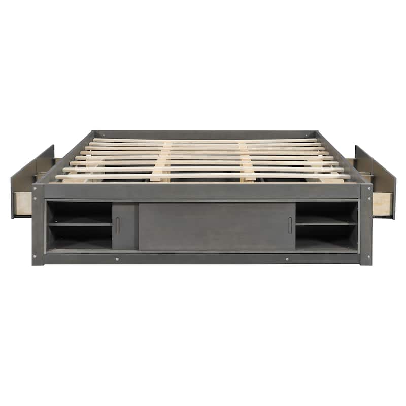 Queen Size Platform Bed Frame with 4 Storage Drawers & Footboard Cubby by Harper&Bright Designs