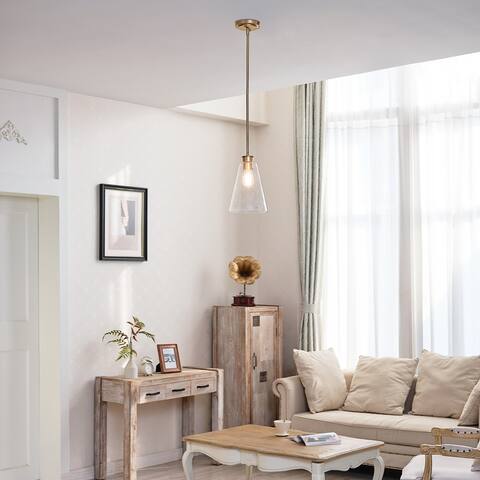 Gizele 1-Light Brass Pendant Lighting with Seeded Glass Shade and Bulb Included - one size