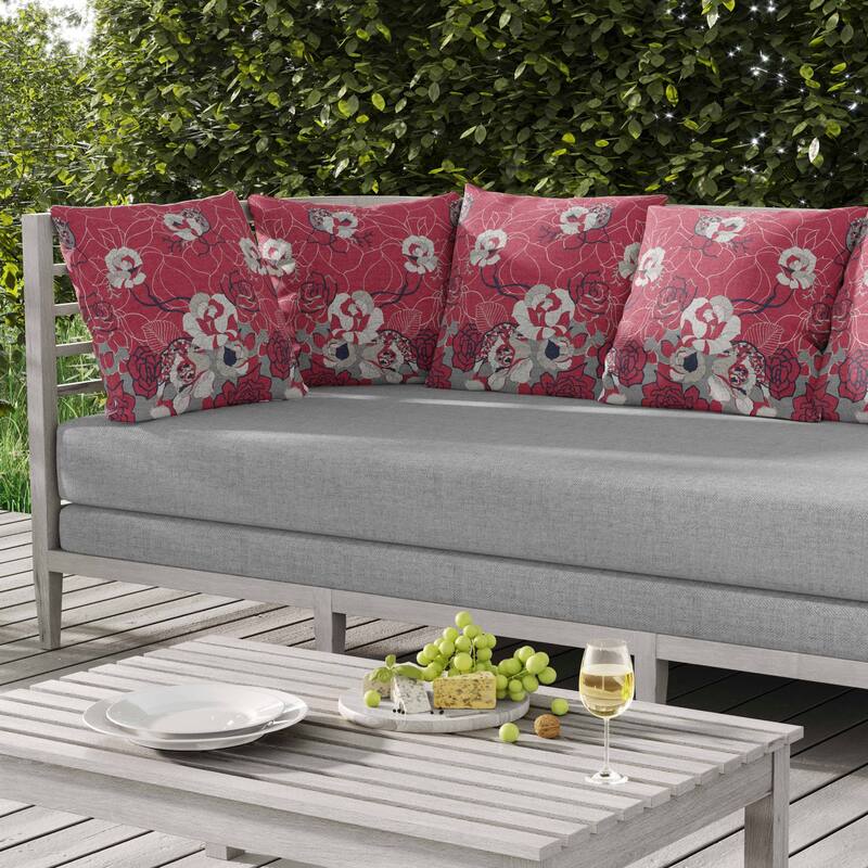 Regal Rose Retreat Indoor/Outdoor Reversible Throw Pillow Red and Silver