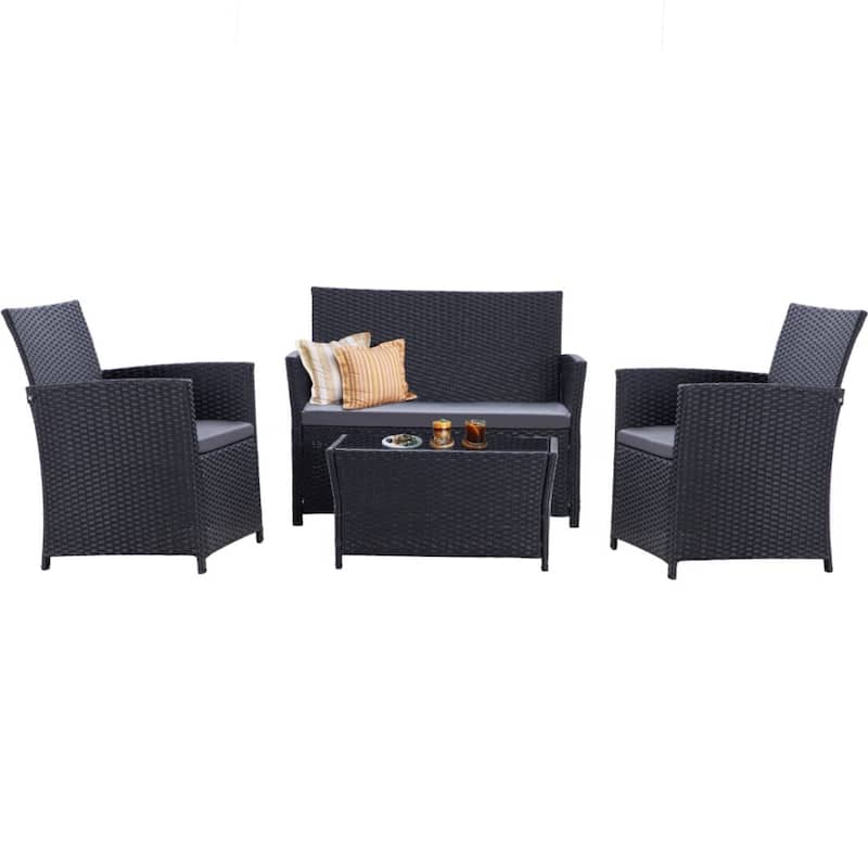 4 PCS Wicker Patio Conversation Set Rattan Seating Sofa Chair