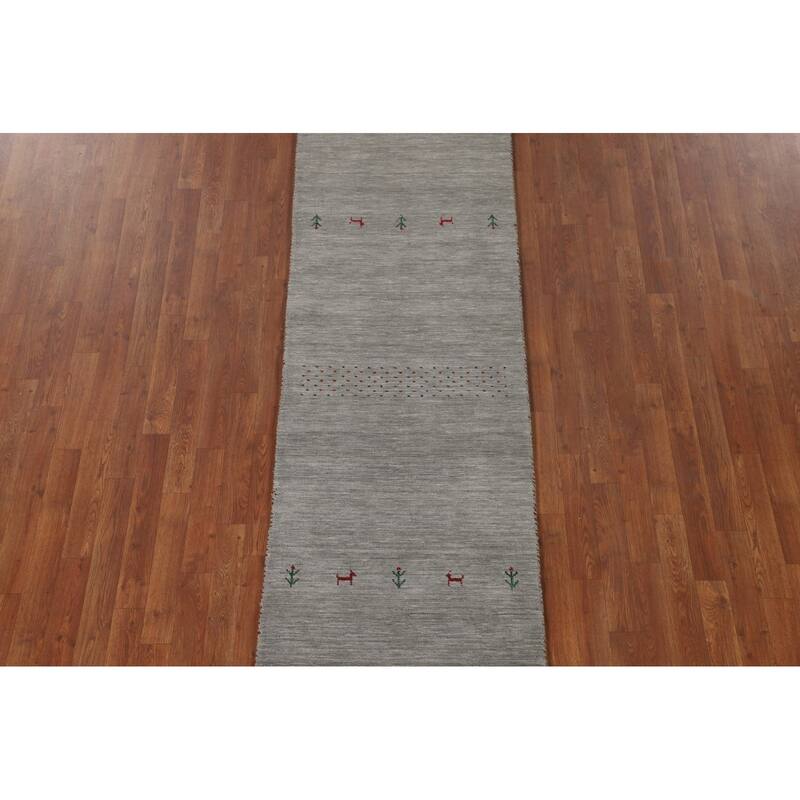 Animals Tribal Gabbeh Oriental Runner Rug Handmade Wool Carpet - 2'7"x 9'8"