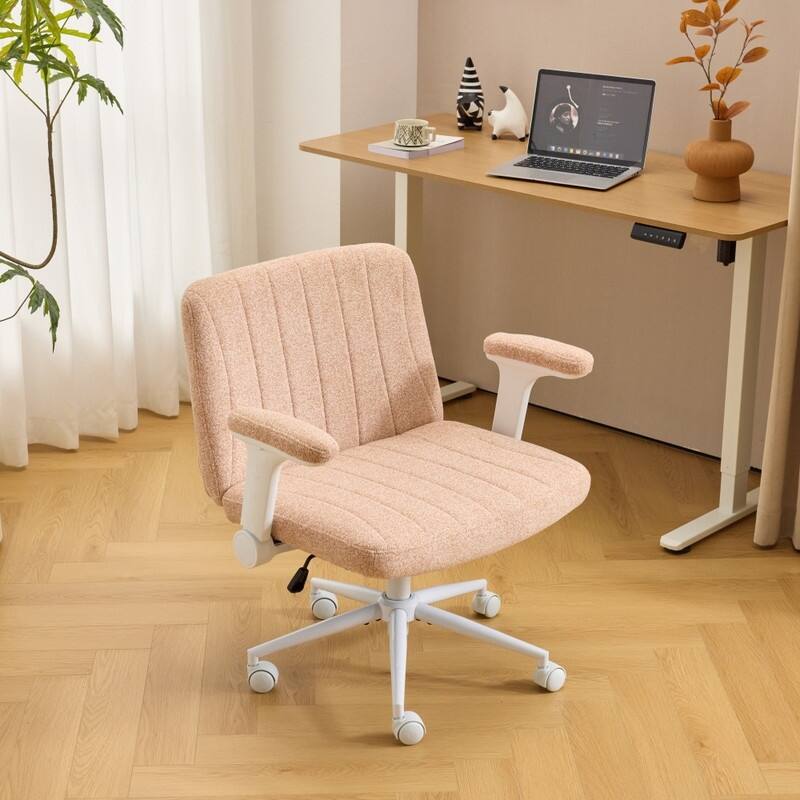 Chenille Swivel Chair With Adjustable Flip-Up Arms For Cross-Legged