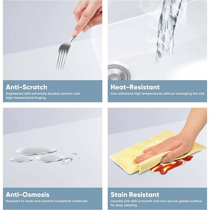 HOROW White Fireclay 33 in. L x 18 in. W Rectangular Single Bowl Farmhouse Apron Kitchen Sink with Grid and Strainer