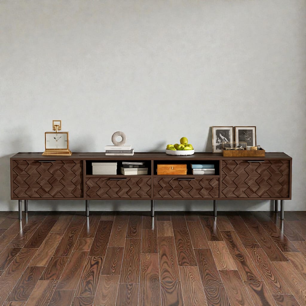 78.7" Modern TV Stand for TVs up to 85 Inch, Entertainment Center with Closed Storage, Soft-Close Hinges, Iron Legs