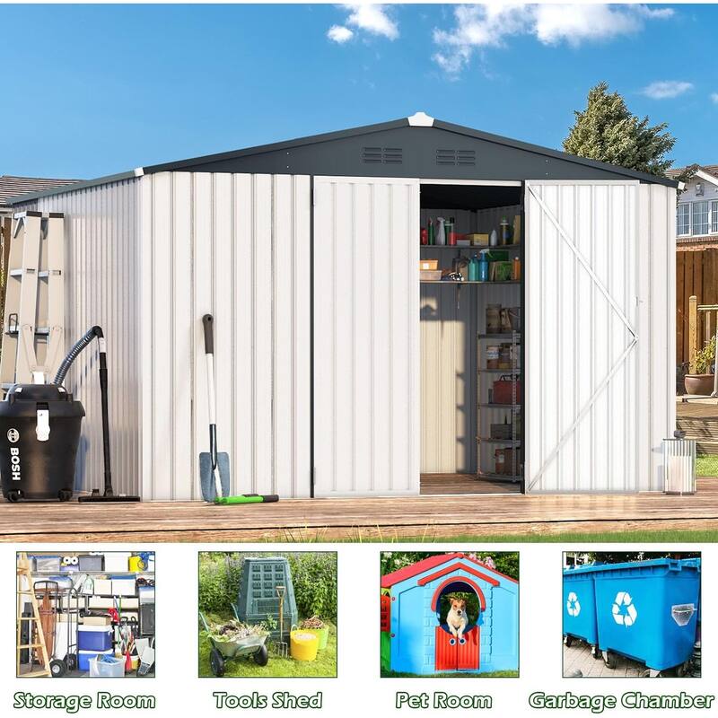 AECOJOY Outdoor Extra Large Storage Metal Shed with Lockable Doors