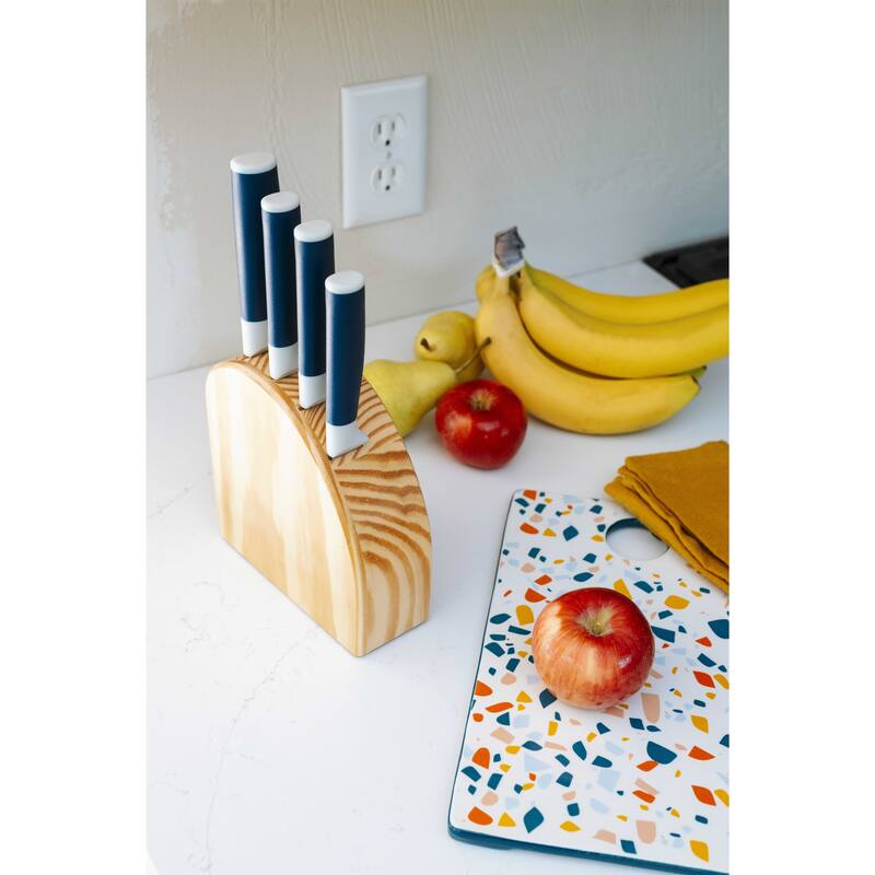 Dura Living 5-Piece Knife Block Set - High Carbon Stainless Steel Blades, Compact Wood Block