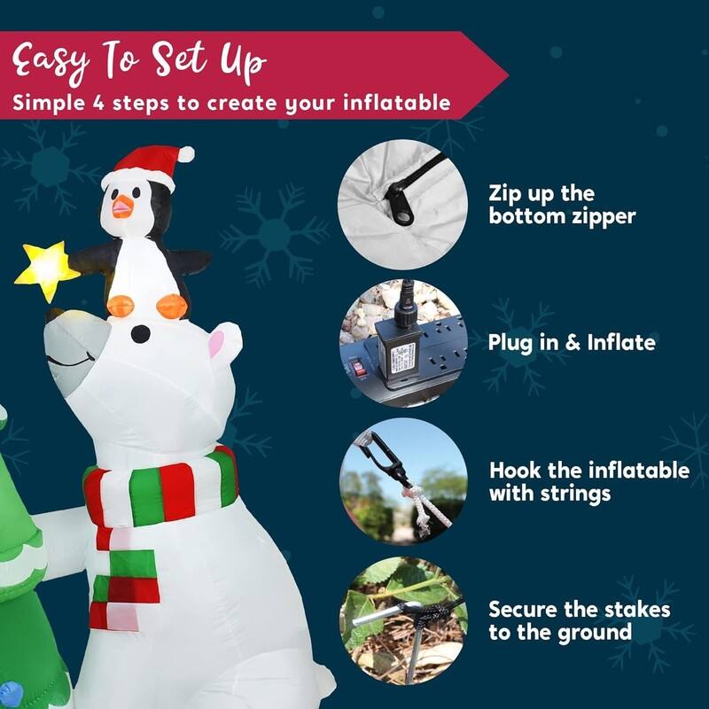 6 ft Christmas Polar Bear Inflatable Decoration, with Penguin & Xmas Tree w/ Built-in LEDs Blow Up Inflatables