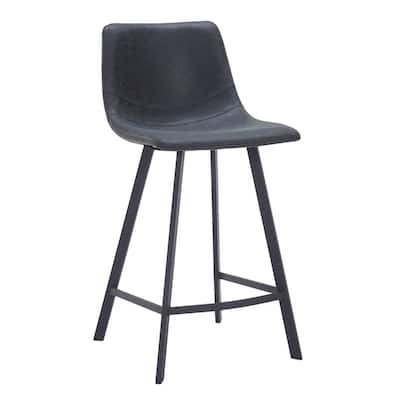 35-Inch Leather Counter Stool Padded Seat Stainless Steel Base and Footrest