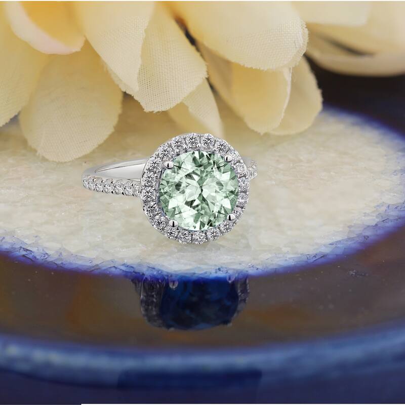 Auriya 2ct Fancy Round Green Amethyst and Halo Diamond Engagement Ring 5/8ctw 14k Gold