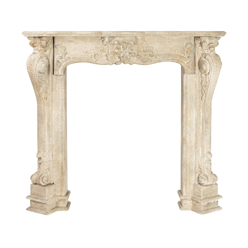 Ornate Decorative Fireplace Mantel, Distressed Black