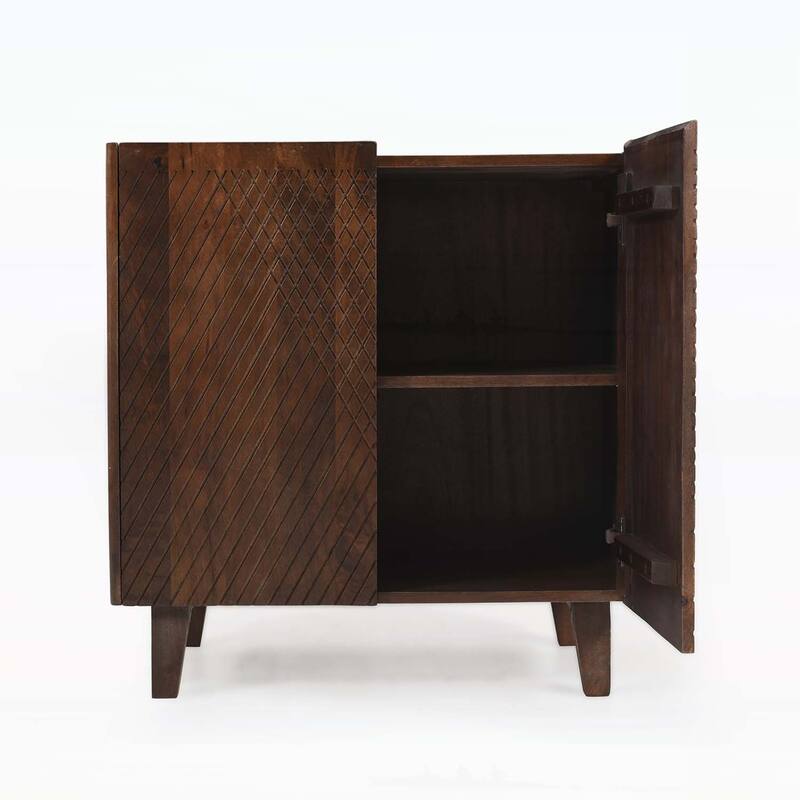 Wood Accent Cabinet with Adjustable Storage,Featuring Fluted Design and Space - Saving Function