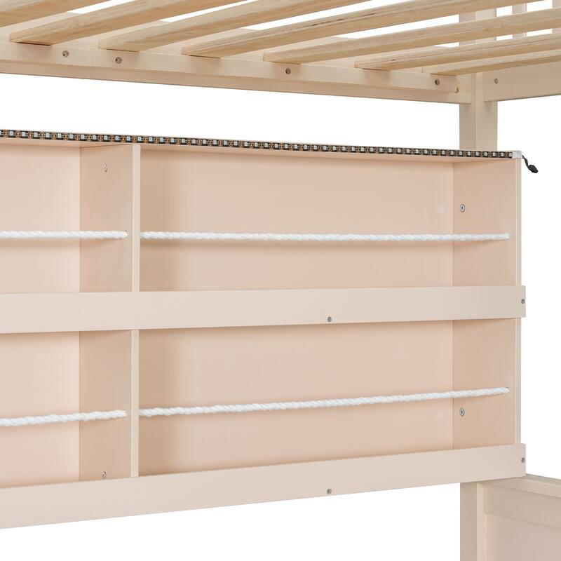 Convertible Bunk Bed with LED Storage Wall & Pegboard by Harper&Bright Designs