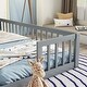 preview thumbnail 15 of 30, Wood Double Twin Size Floor Bed Frame with Fence-Easy to Assemble