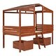 preview thumbnail 5 of 7, Walnut Twin Size Low Loft Wood House Bed with Drawers - Playhouse Design
