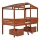 preview thumbnail 5 of 7, Walnut Twin Size Low Loft Wood House Bed with Drawers