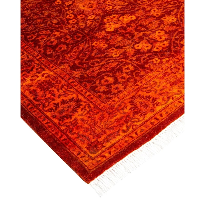 Overton Hand Knotted Wool Vintage Inspired Modern Contemporary Overdyed Orange Runner Rug - 2' 7" x 8' 5"