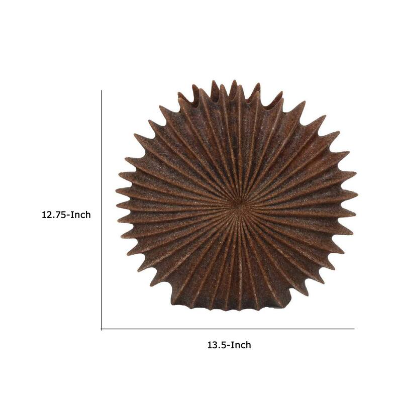 Accent Vase, Dark Brown Resin, Sunburst Pattern Textured, 14 Inch