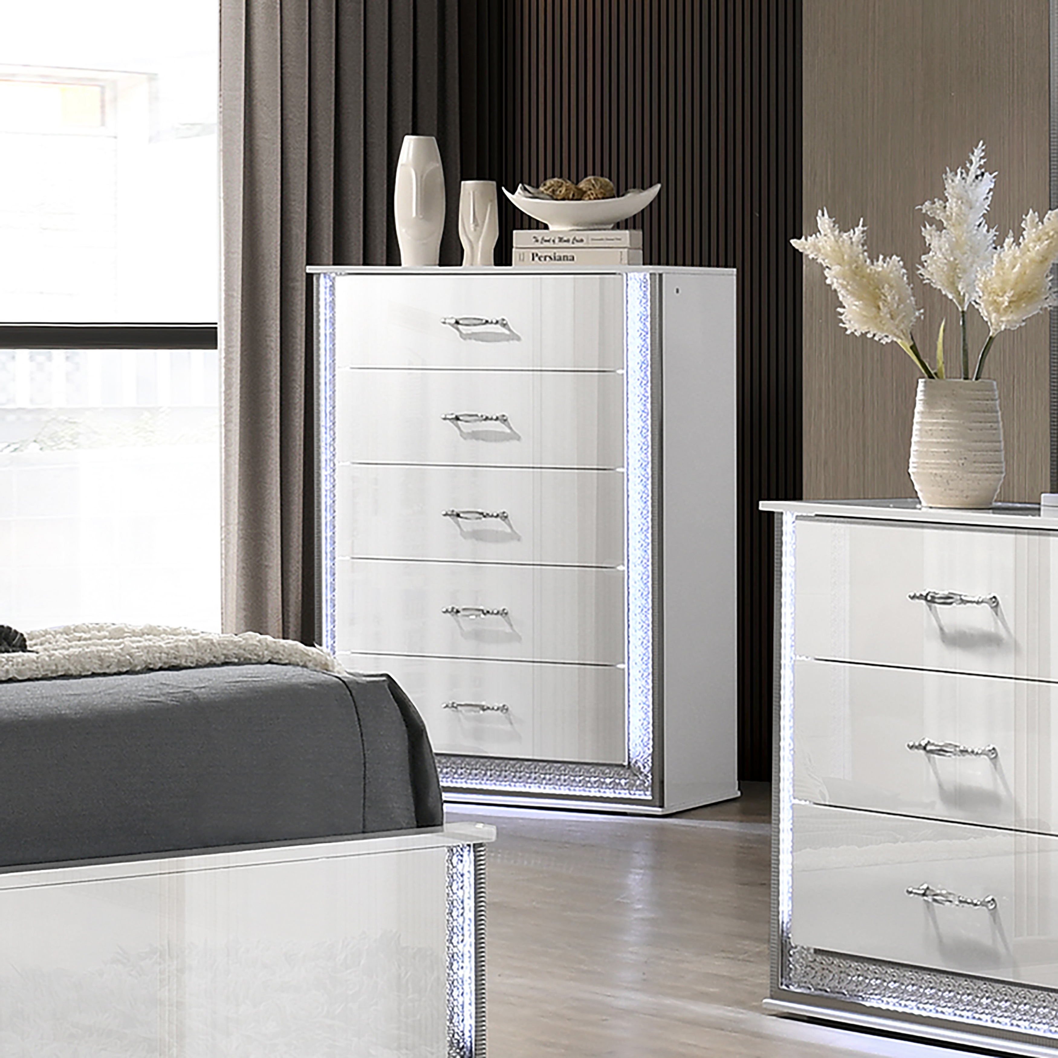Furniture of America Andrea Modern White 5-Drawer Chest with LED Accent Lighting