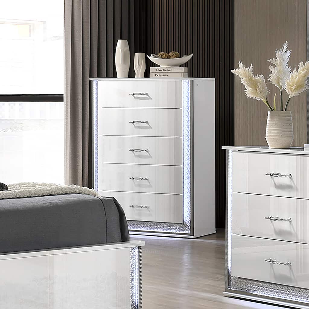 Furniture of America Andrea Modern White 5-Drawer Chest with LED Accent Lighting