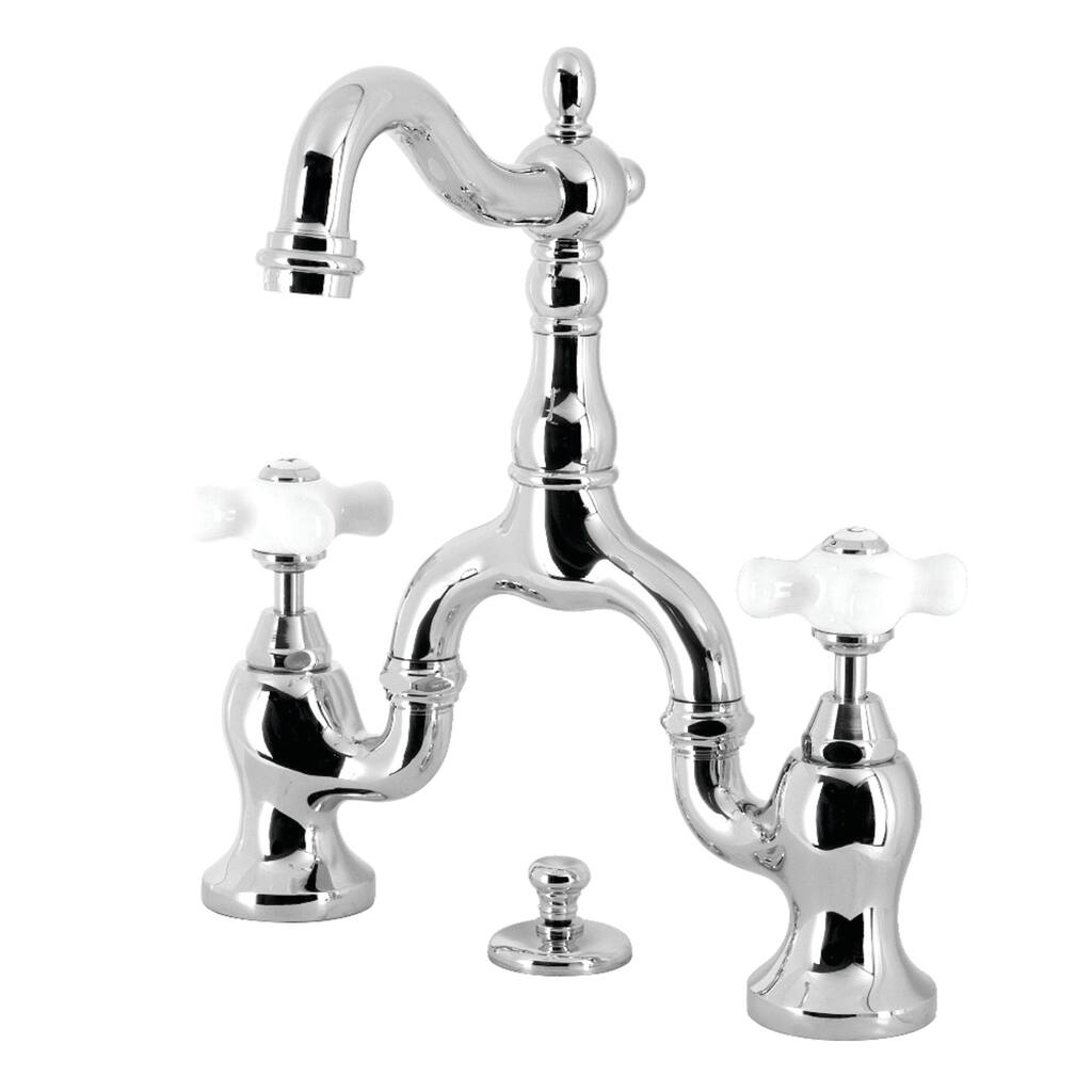 English Country Bridge Bathroom Faucet with Brass Pop-Up