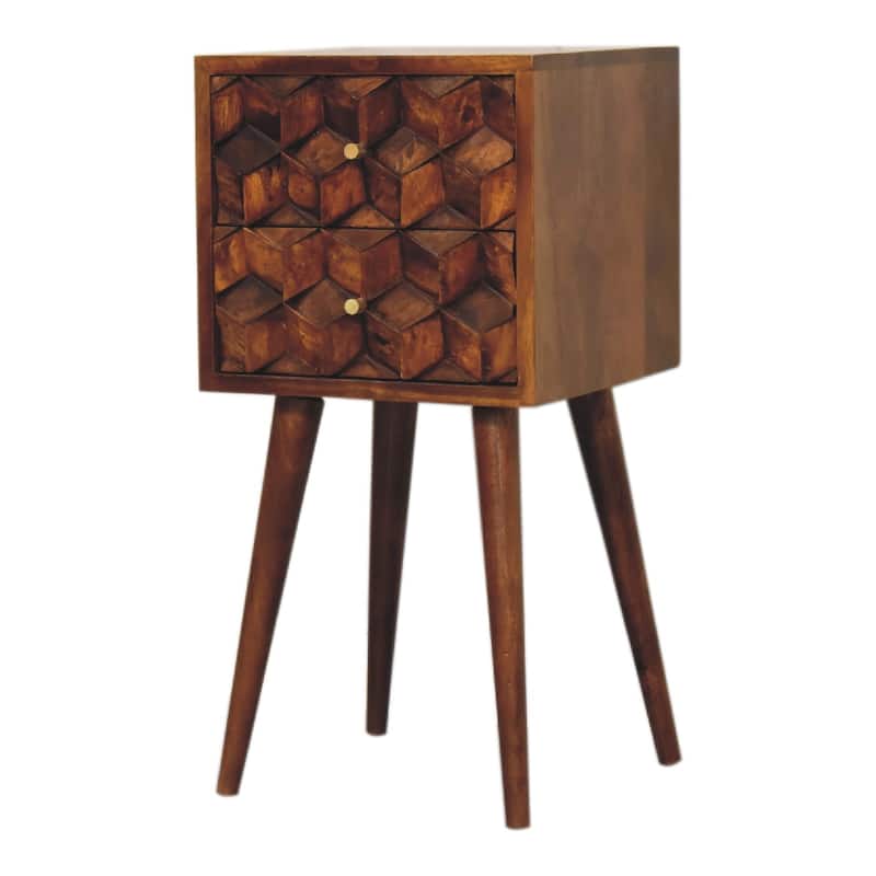 Artisan Furniture Solid Wood Mini Chestnut Cube 2 Drawer Nightstand