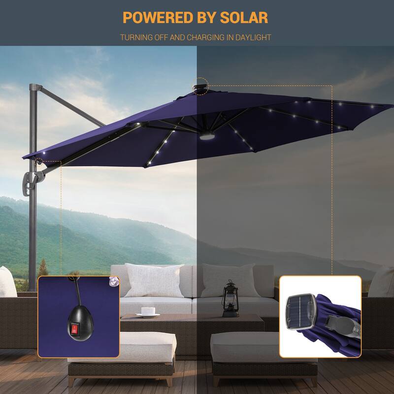 10 Ft LED Offset Cantilever Hanging Patio Umbrella by LIVOOSUN