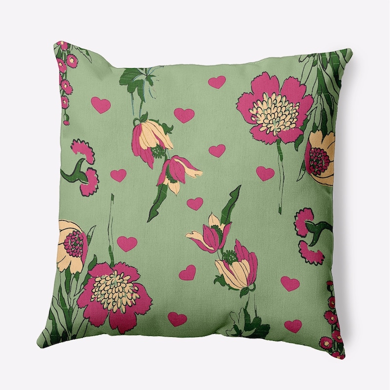 Love In The Garden Valentines Day Decorative Throw Pillow - 16" x 16" - Fresh Green