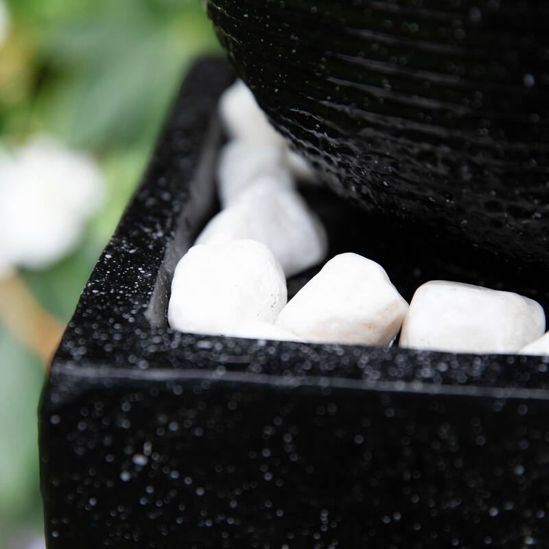 Glitzhome Modern Geometric Oversized Pedestal Sphere Polyresin Outdoor Floor Fountain with Pebbles