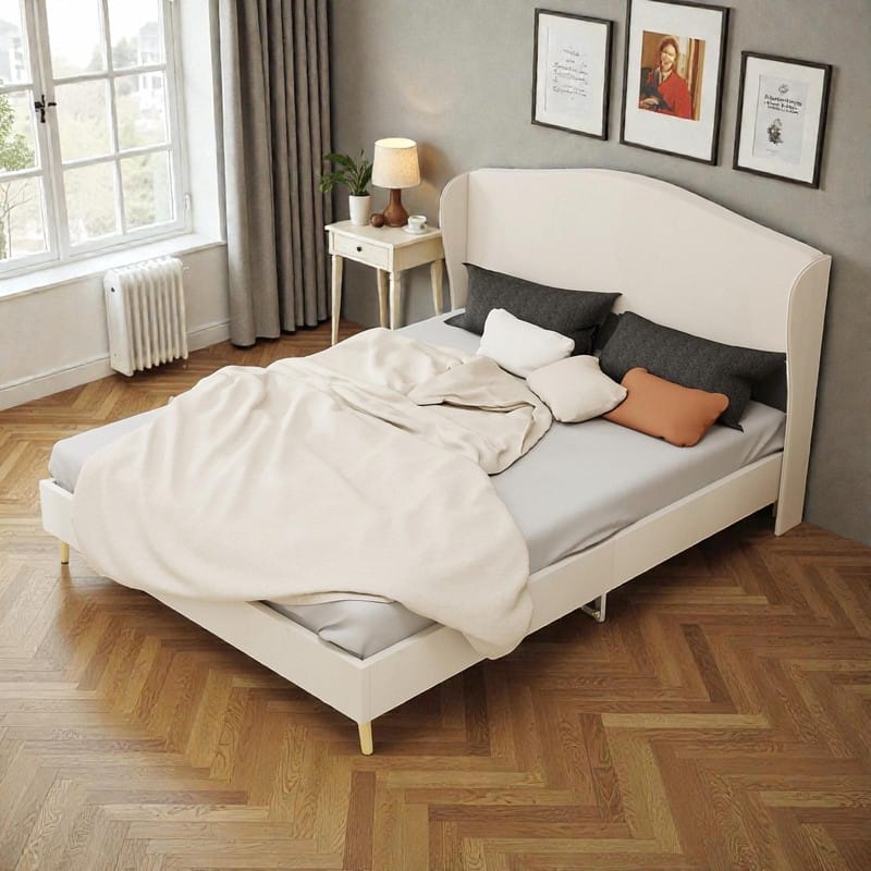 Upholstered Platform Bed with Tufted Headboard, Sturdy Noise-Free Design, Modern Bedroom Bed Frame