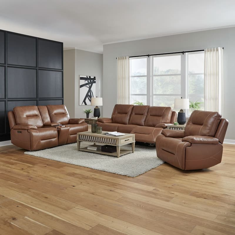 Liberty Furniture Cameron Living Room Power Leather Sets - Sofa, Recliner, Loveseat - Sofa, Love Seat, Recliner Dakota Saddle Leather