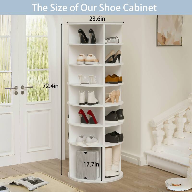 Rotating Shoe Rack Tower,7-Tier Shoe Rack,Free Standing 360°Revolving Shoe Organizer,High Bottom Design,Fits 28 Pairs of Shoes