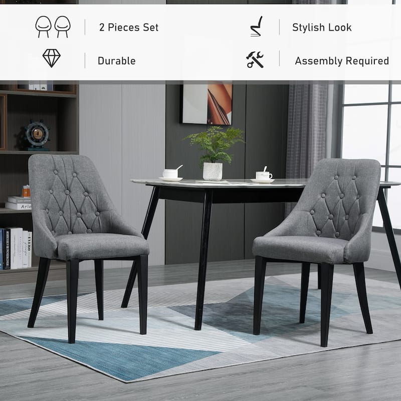 HOMCOM Set of 2 Modern Style Dining Chairs, Button Tufted High Back Side Chairs with Upholstered Seat, Steel Legs