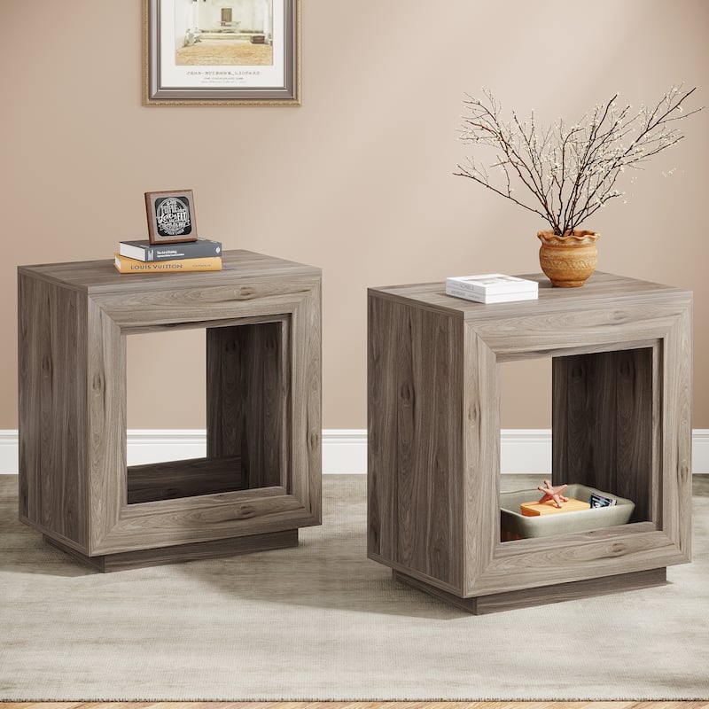 Wood End Table with Storage, Walnut Nightstands for Living Room, Bedroom