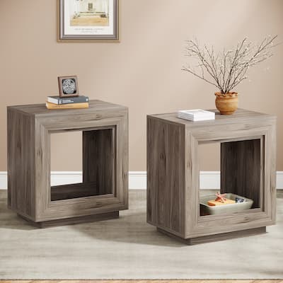 Wood End Table with Storage, Walnut Nightstands for Living Room, Bedroom