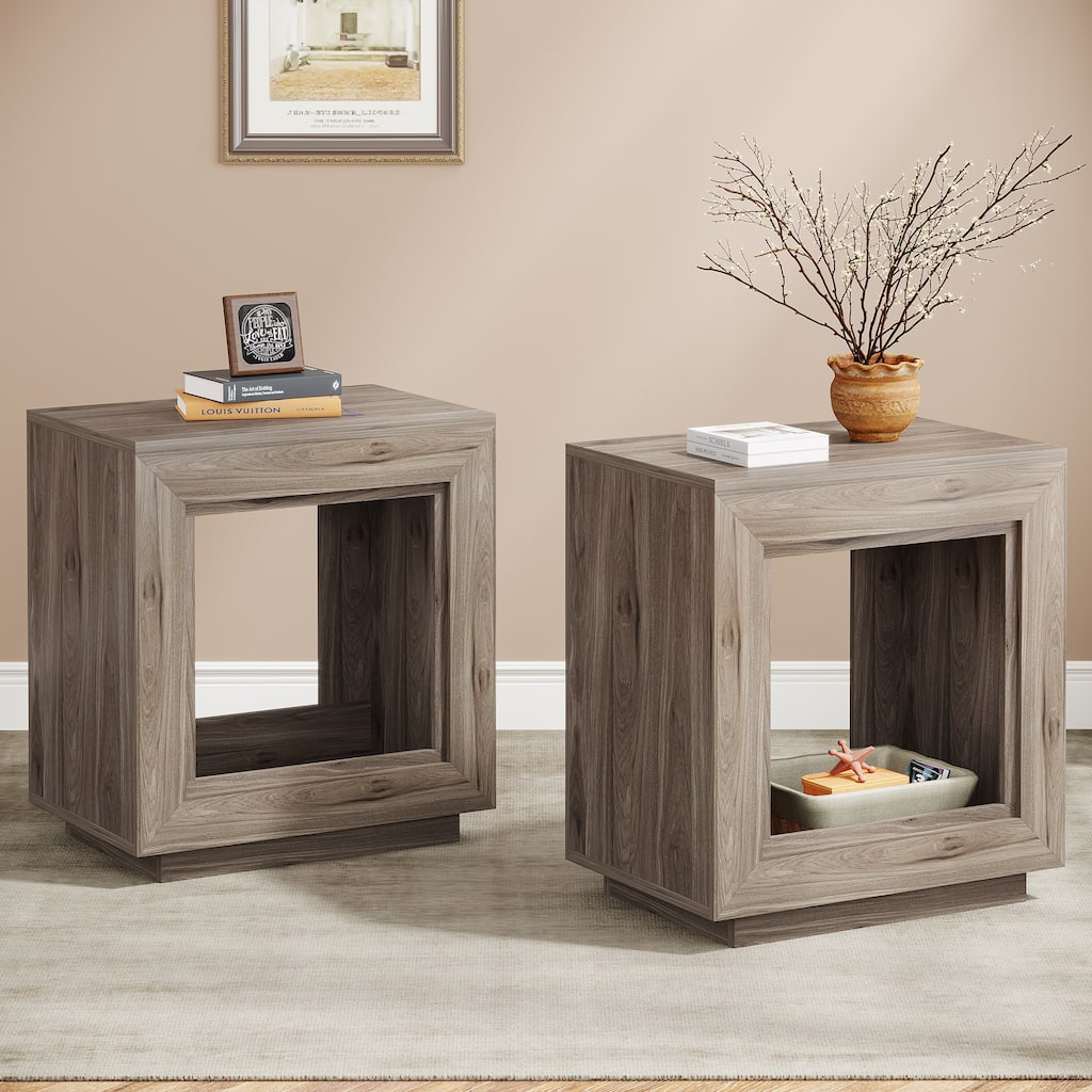 Wood End Table with Storage, Walnut Nightstands for Living Room, Bedroom