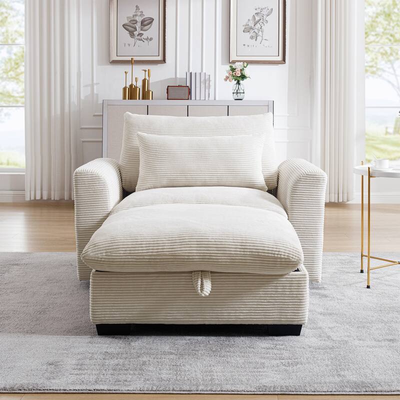 Modern Living Room Chair, Upholstered Fabric Accent Armchair, Corduroy Single Sofa Chair with Ottoman for Office/Bedroom