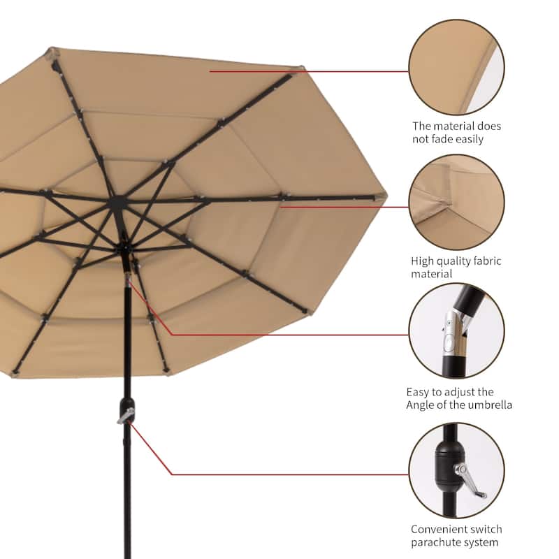 COSIEST Outdoor 11ft 3 Tiers Market Patio Umbrella with Solar LED lights