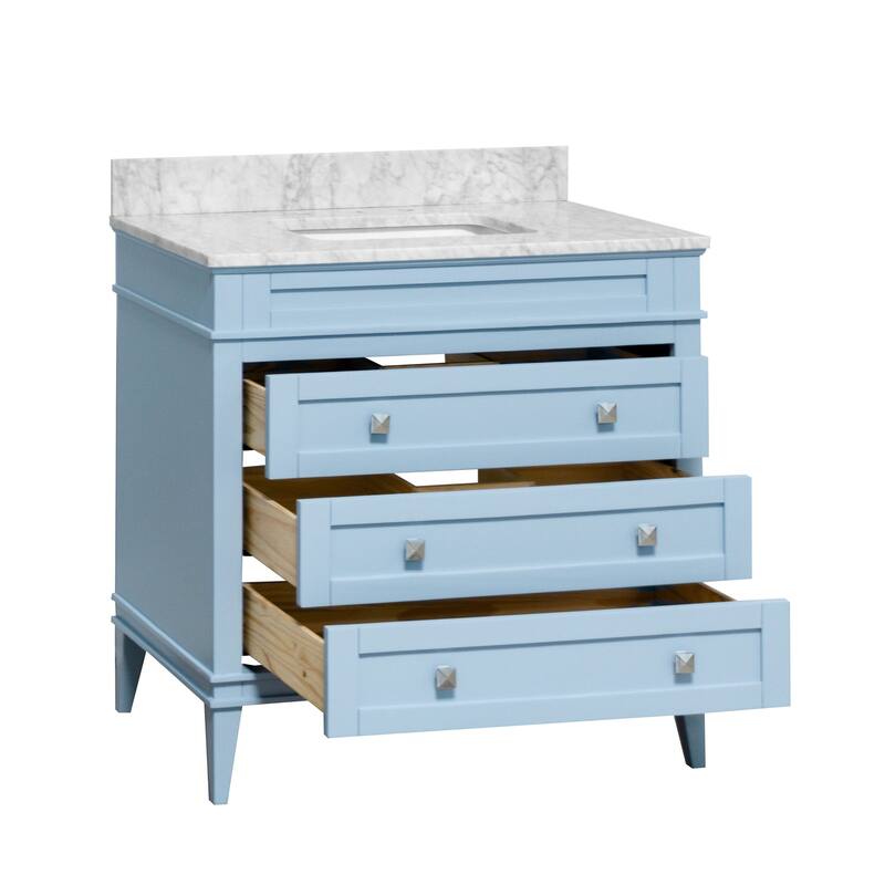 KitchenBathCollection Eleanor 36" Bathroom Vanity with Carrara Marble Top