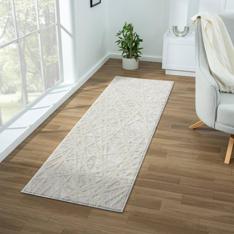 Luxe Weavers Geometric Abstract Lines Area Rug - 2x7 - Beige