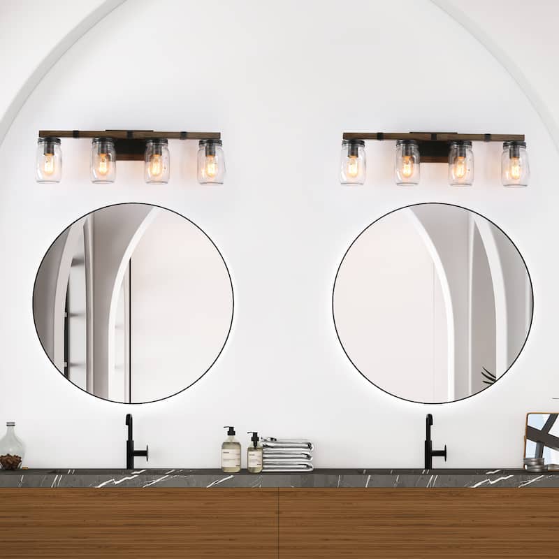 Kole Farmhouse 4-Light Mason Jar Bathroom Vanity Lights Glass Rustic Wall Sconces - W29"xH9"xE6"