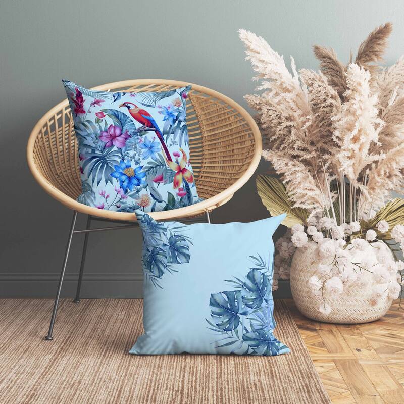 Leafy Lyricist Indoor/Outdoor Reversible Throw Pillow Blue and Red